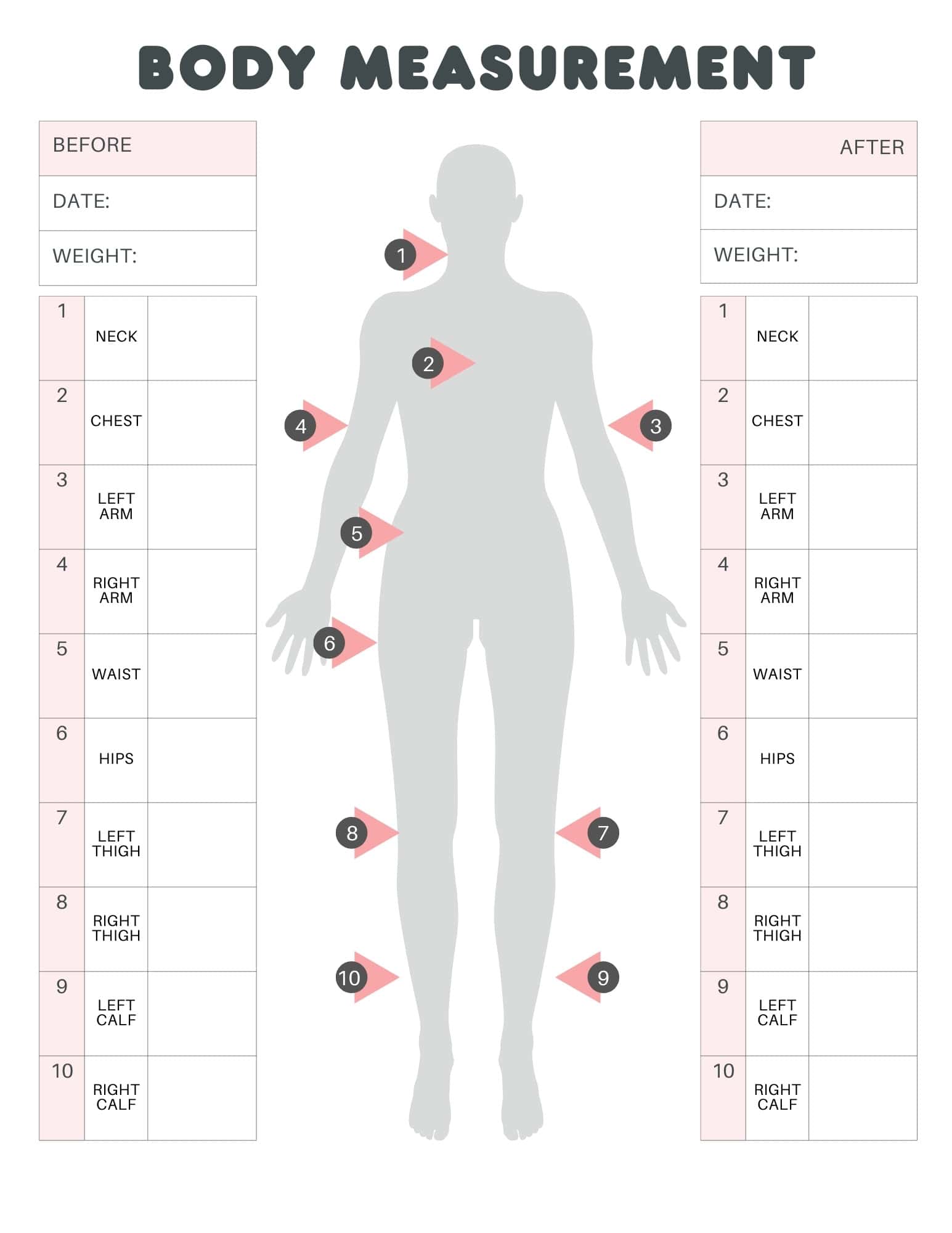 free weight and measurement trackers to print